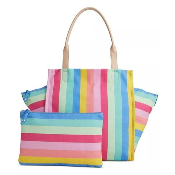 On 34th Cynthiah Extra Large Canvas Shoulder Tote Bag Stripe (MSRP $90) - Picture 1 of 10
